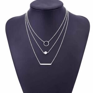 3-Tier Silver Circle Bar Necklace